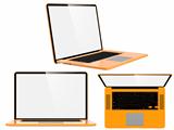 Set of Orange Modern Laptops.