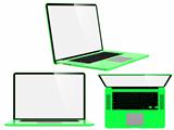 Set of Green Modern Laptops.