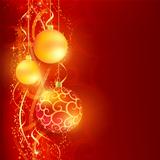 Red golden Christmas background with hanging Christmas balls