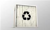 wooden crate with recycle symbol