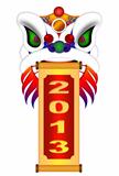 Chinese Lion Dance Head with New Year 2013 Scroll 