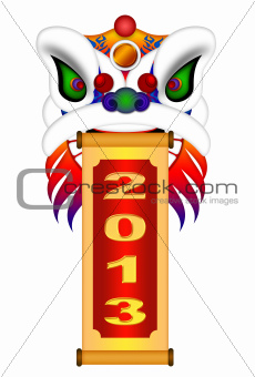 Chinese Lion Dance Head with New Year 2013 Scroll 
