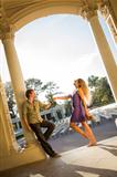 Attractive Playful Loving Couple Portrait in the Outdoor Amphitheater.