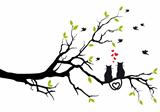 cats in love on tree, vector