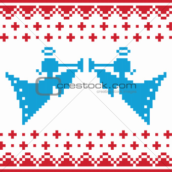 Knitted christmas vector angles card on seamless background