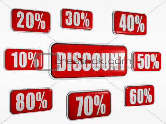 discount and different percentages in red banners