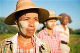 Myanmar farmer standing in row