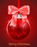 Christmas card with red glossy Christmas ball