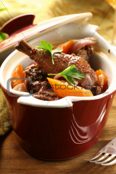 Traditional French cuisine - chicken in wine, coq au vin