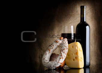 Wine bottle and cheese
