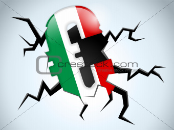 Euro Money Crisis Italy Flag Crack on the Floor
