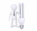 White man next to energy saving bulbs