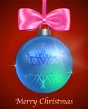 Christmas card with blue glossy Christmas ball