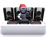 Christmas Robot  DJ mixing records on turntables