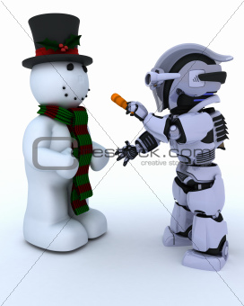 Robot building a snowman
