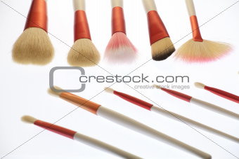 Professional makeup brushes on white background