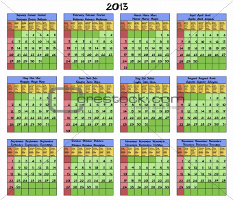 Calendar 2013. Six languages.