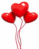 Three red hearts-balloons