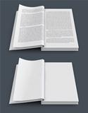 open spread of books with blank white pages