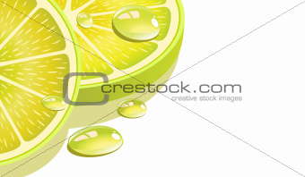 Close-up of a lemon slice with drops