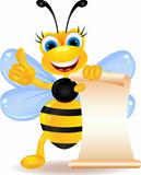 funny bee cartoon with blank sign