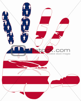 Hand print of American flag colors