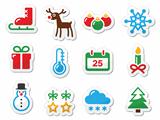 Christmas winter black icons set as labels