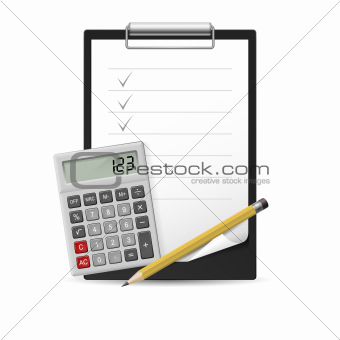 Pencil, calculator and notepad