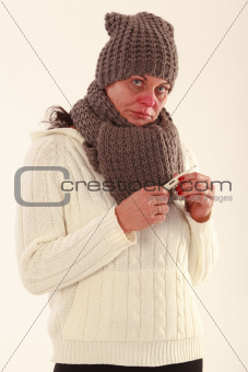 Elderly woman with a cold