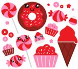 Cute strawberry candy set - red and pink