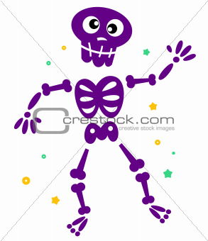 Cute dancing skeleton isolated on white