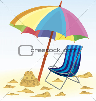 Beach umbrella chair sand castle