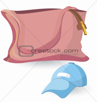 Pink bag and blue hat