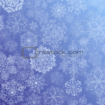 Abstract blue Christmas Background with white Snowflake