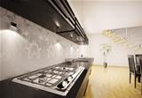 Kitchen interior with gas stove 3d render