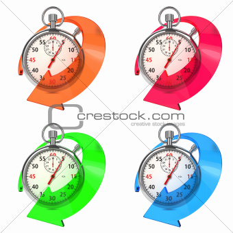 Stopwatch with Colored Arrow. Set on White.
