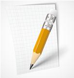 Realistic yellow pencil with paper