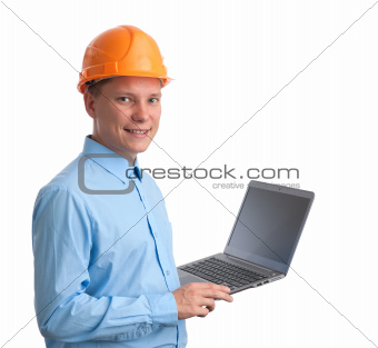 construction worker with a laptop
