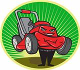 Lawn Mower Man Cartoon Oval
