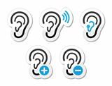 Ear hearing aid deaf problem icons set as labels