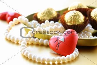 box of chocolates and pearl, gift for Valentine's Day