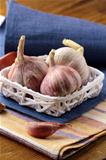 organic garlic in a basket on the table