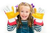 smiling girl with gloves