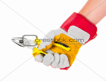 gloved hand with cutters