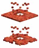 3d cube exploding floor pattern in red orange