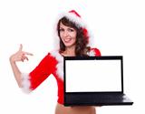 Sexy miss Santa with laptop