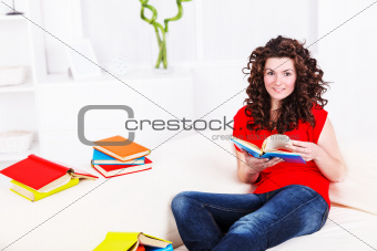 Girl with many books