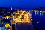 Aerial View on Illuminated Ancient Trogir in the Night, Croatia