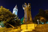 Gregory of Nin Statue and Bell Tower in Split at Night, Croatia