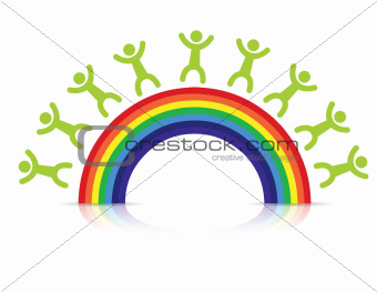 people around a rainbow illustration design